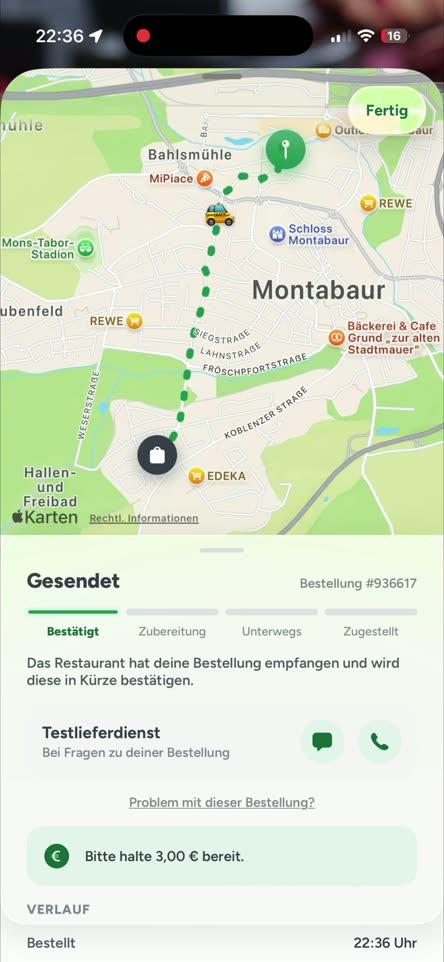 Die foodi App zeigt die Lieferung live auf der Karte